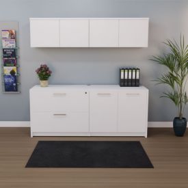 ND23320 - Designer White Credenza & Overhead Storage Set