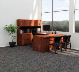 ND4100 - U-Shape Dark Cherry Desk Set with Hutch and Storage