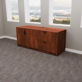 F7466 - Dark Cherry  Credenza with Storage Cabinets and Filing